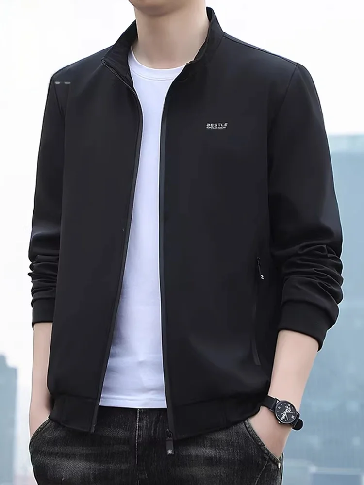 

Men's Casual Jaet Stand Collar Spring 2024 Faionable Haome Outerwear Zipper Decorated Anti-Wrinkle Polyester F...