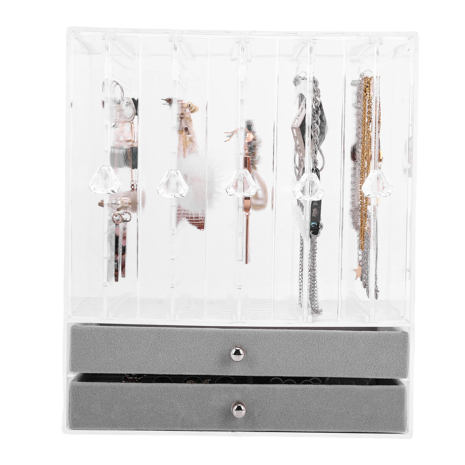 Earring Display Stand Holder with Slide-Out Drawers Clear Jewelry Storage Box for Hair Ties Bangles Bracelet Rings Watch