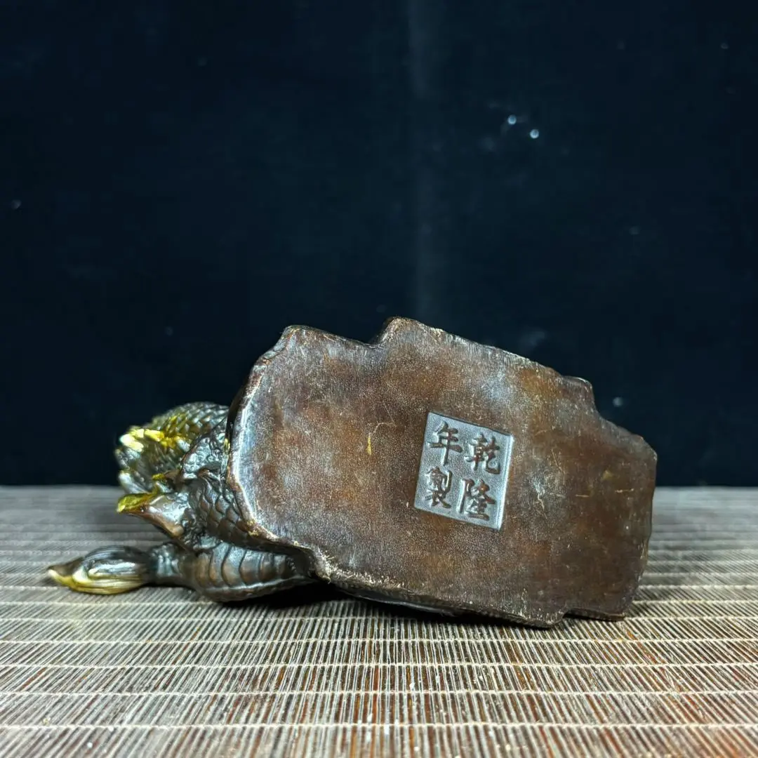 Pure Copper Gilded Dragon Statue with Taiji Bagua Pattern, House Protection & Evil-Averting Ornament