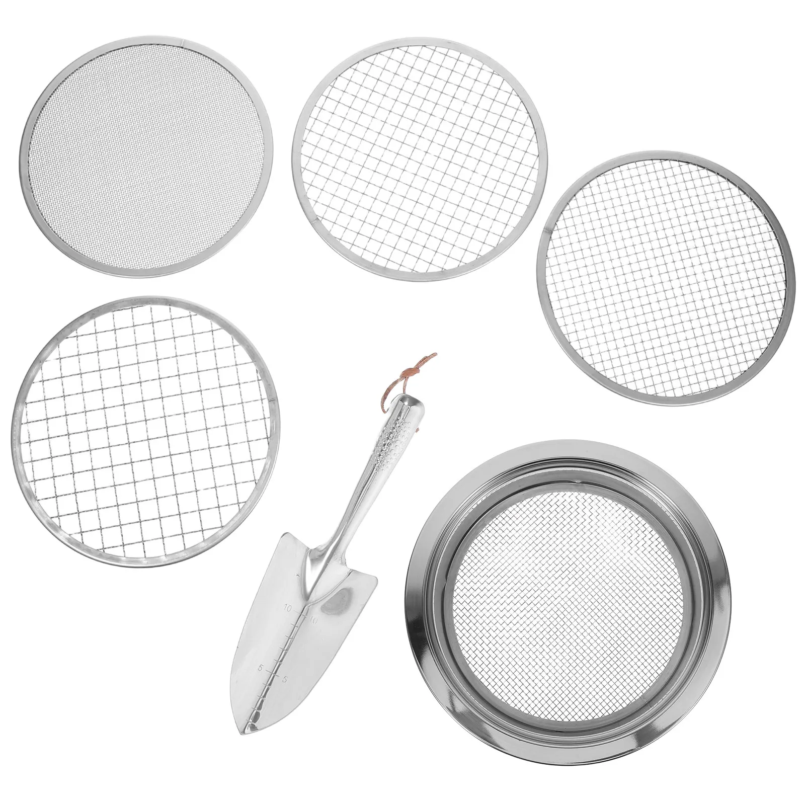 1Set Soil Sieve Garden Sifter Stainless Steel Compost Screening Set Interchangeable Mesh Sizes Potting Soil Dirt Sifter