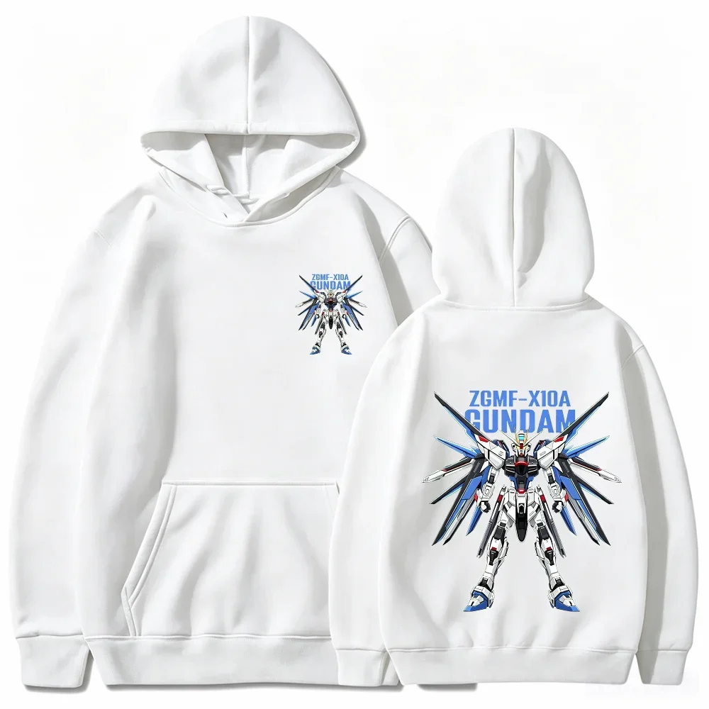 Gundam ZGMF-X10A Mecha Graphic Hoodie，Unisex，Drawstring Hooded Sweatshirt Anime Robot Print Oversized Casual Top