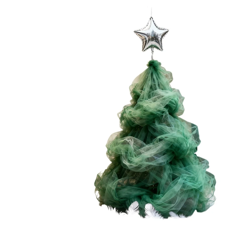 

New green Christmas tree ornament clothing store window interior decoration scene layout landing winter shopping mall