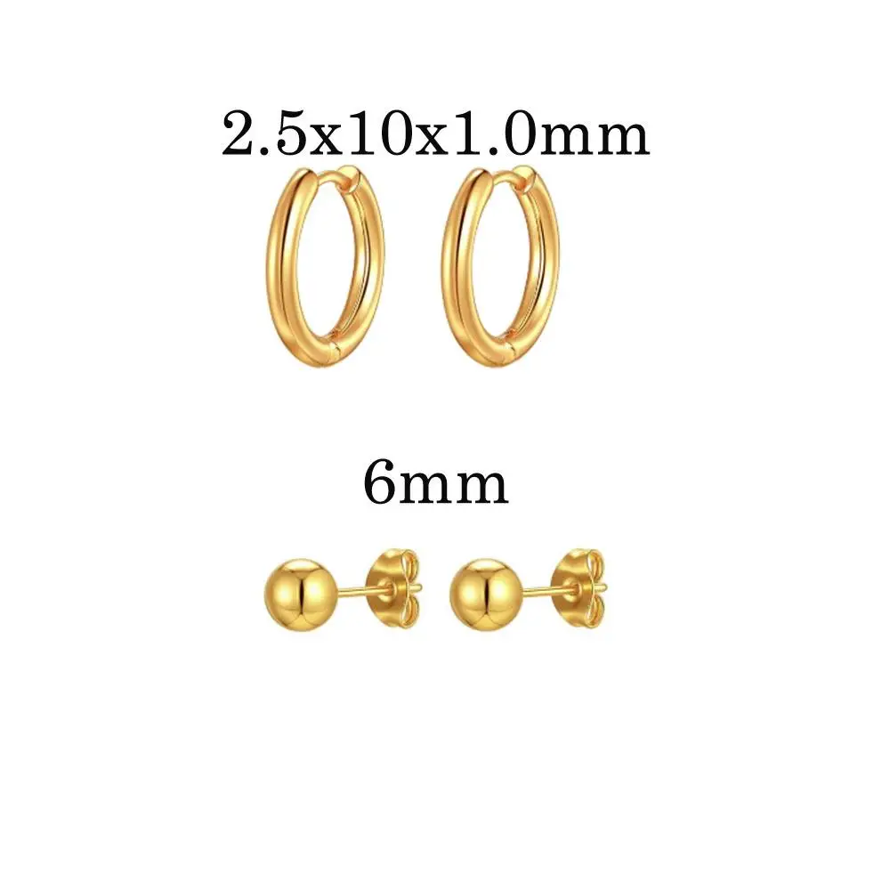 3Pairs Men Golden Color Earring Stainless Steel Lightning Hoop Earring Gift for Husband Father Son Shiny Body Piercing Jewelry