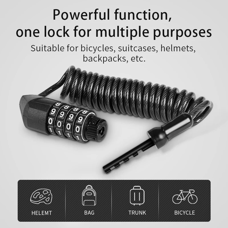 4-Digit Password Mini Helmet Lock Anti Theft Cable for Scooters Bicycles Mountain Road Bikes Portable Security Bike Accessories