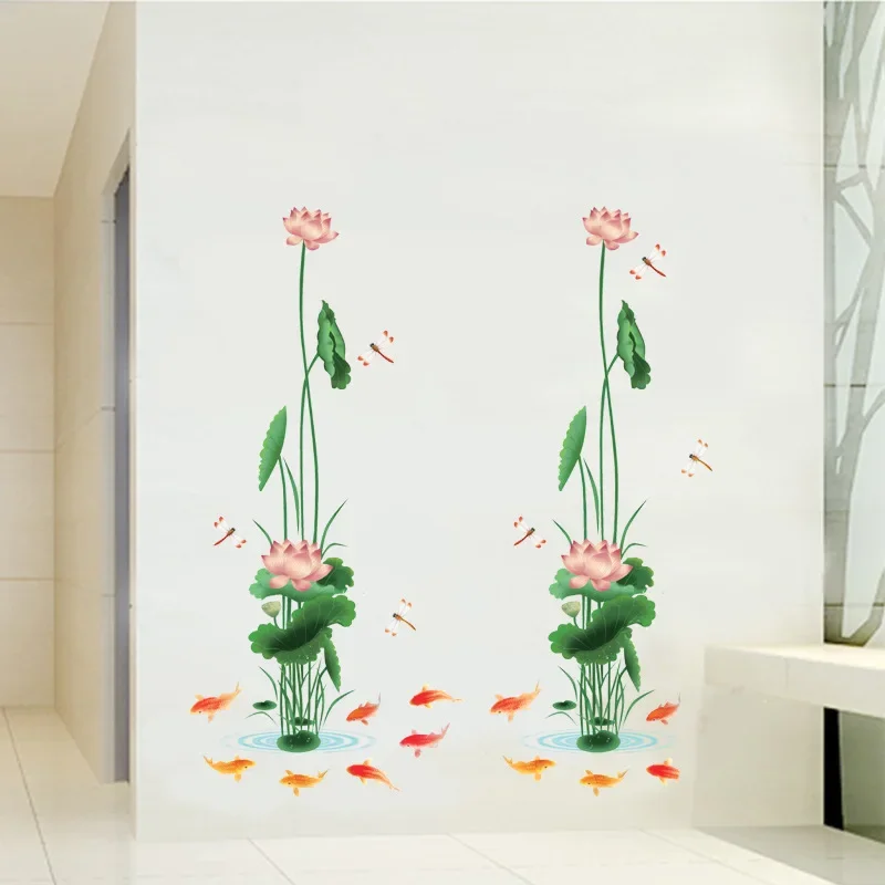 living room TV wall warm bedroom decoration Chinese wind fifth generation removable wall lotus