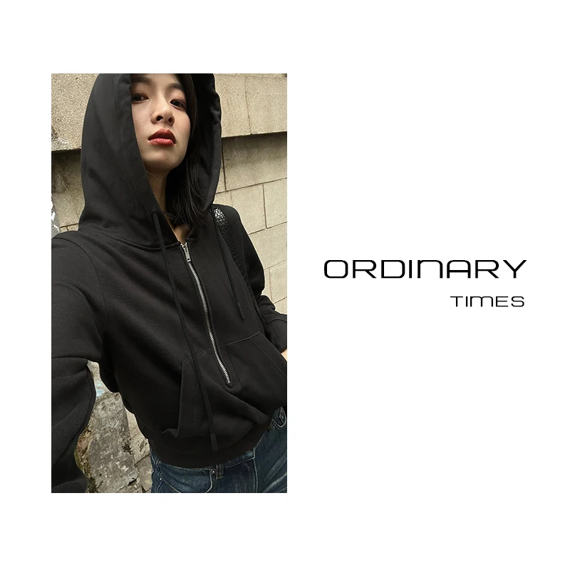 

Ordinary times Autumn Casual Commuter Hooded Zipper Sweatirt Comfortable Cotton 00% Women's Faion Streetwear