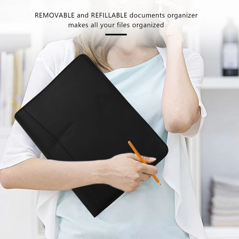 A4 Leather 3 Ring Portfolio Binder Business Binder Padfolio พร้อมแผ่นรองโน๊ตบุ๊คสําหรับการสัมภาษณ์และธุรกิจ