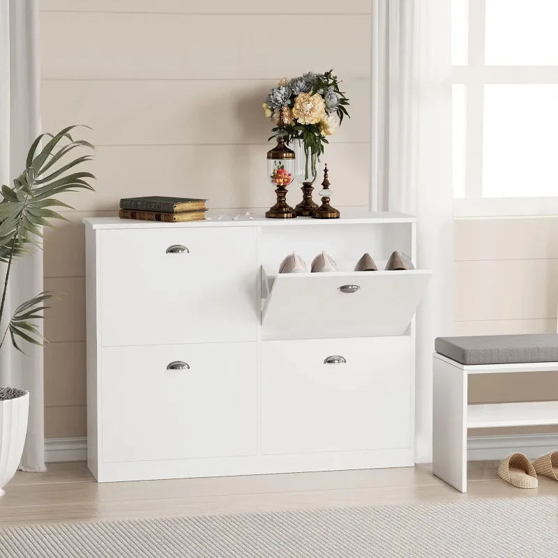 Shoe cabinet, hidden ultra-thin and narrow shoe cabinet, with 4 drawers, suitable for porch, foyer, corridor, bedroom, log color