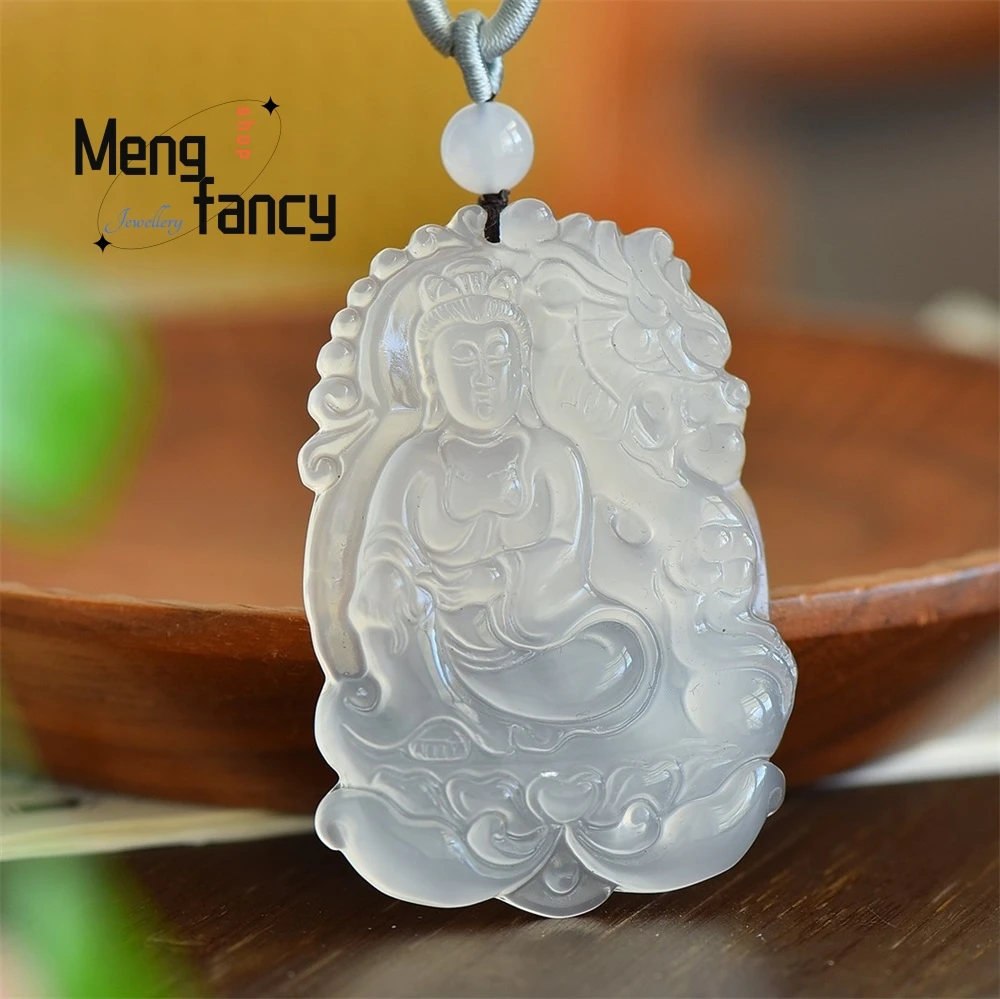

Natural High-ice White Chalcedony Powerful Zodiac Dragon Agate Landscape Pendant Exquisite Fashion Jewelry Popular Holiday Gifts