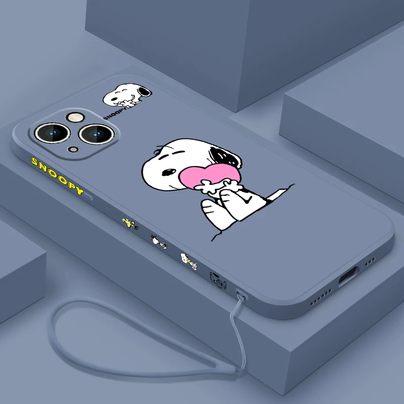 Мультяшный S-SnoopyS для Apple iPhone 15, 14, 13, 12, 11, XS, XR, X, 8, 7 Pro, Max Plus, мини-чехол для телефона с жидким левым шнуром