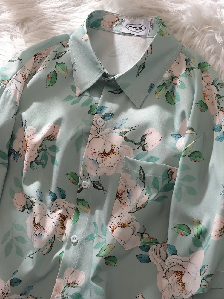 

Hawaii Beach Floral irt Men's ort Sve Thin Ice Silk irt Summer Beach Vaion Youth Trendy Top Loose Fit Printed irt
