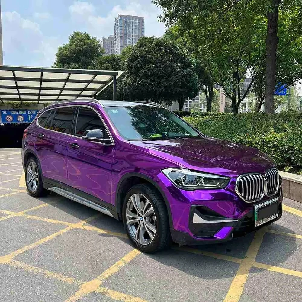 Hight Quality 1.52X17M Air Bubble Free Stretchable Mirror Chrome Purple Wraps Sticker Car Wrapping Film view 3