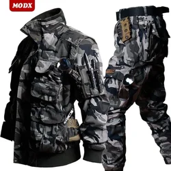 Conjunto de roupas de trabalho masculinas de algodão tático engrossar quente proteção do trabalho terno resistente a riscos casaco + calças 2 peças