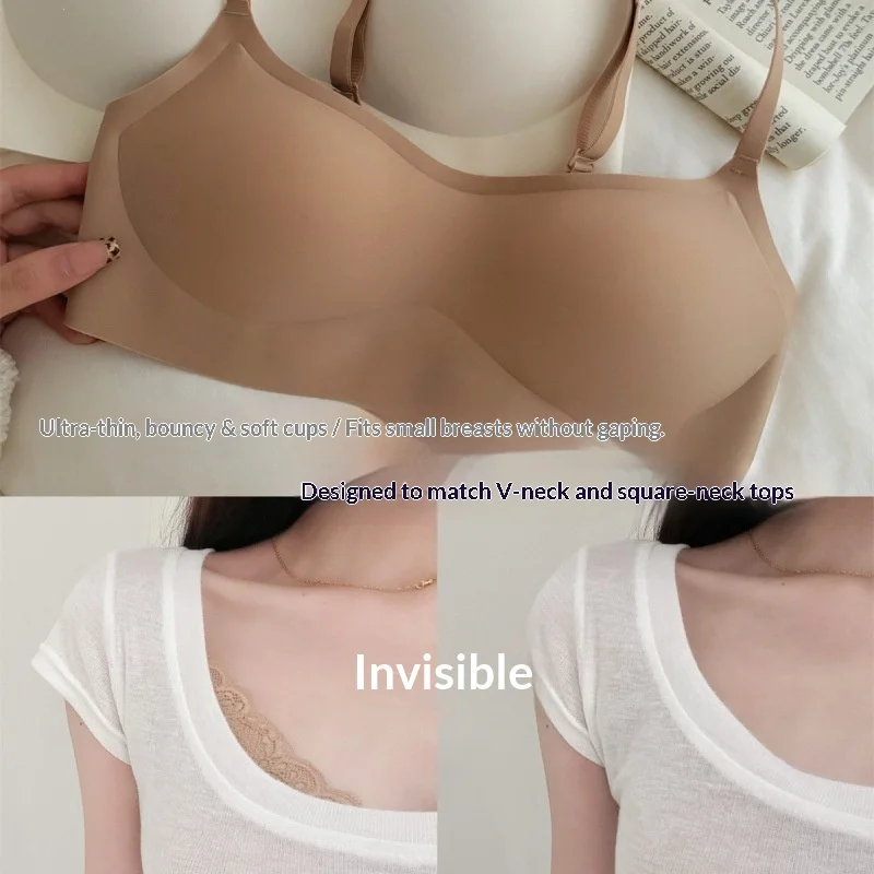 KUCLUT Sheer, Slimming, Seamless Bra for Women—thin-Strap, Pads for Larger or Smaller Busts, Pushing-Up, Jelly-Strip Design