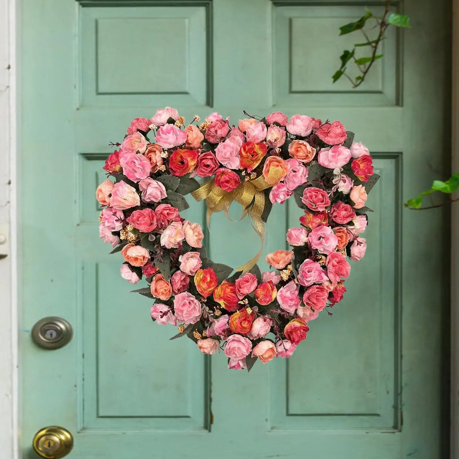 

Венок в форме сердца для входной двери, 18 дюймов, гирлянда на День святого Валентина, для празднования выпускного, Нового года, в стиле фермерского дома, для девичника