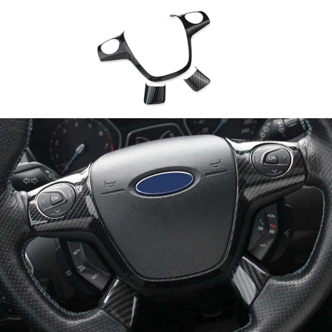 3PCS Carbon Fiber Color Steering Wheel Cover Trim Decorative Frame for Ford Focus Escape Mk3 Kuga 2012-2015 Accessories