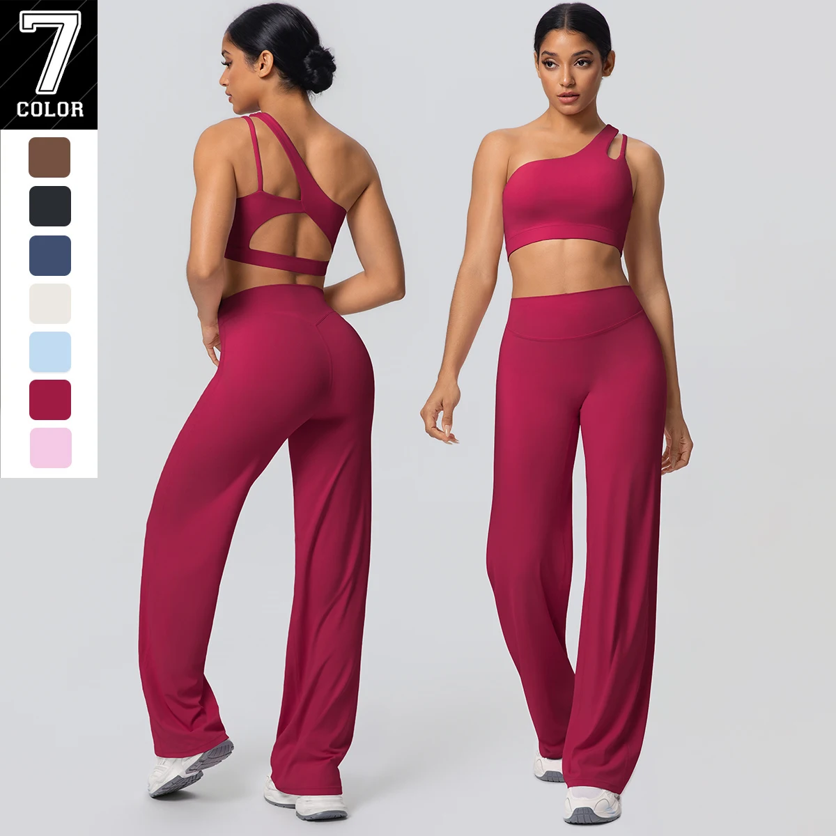 

Женский спортивный комплект для йоги с подъемом ягодиц, 2 шт., быстросохнущие широкие брюки с высокой талией, сексуальный бюстгальтер с открытой спиной и одним плечом, комплект для йоги