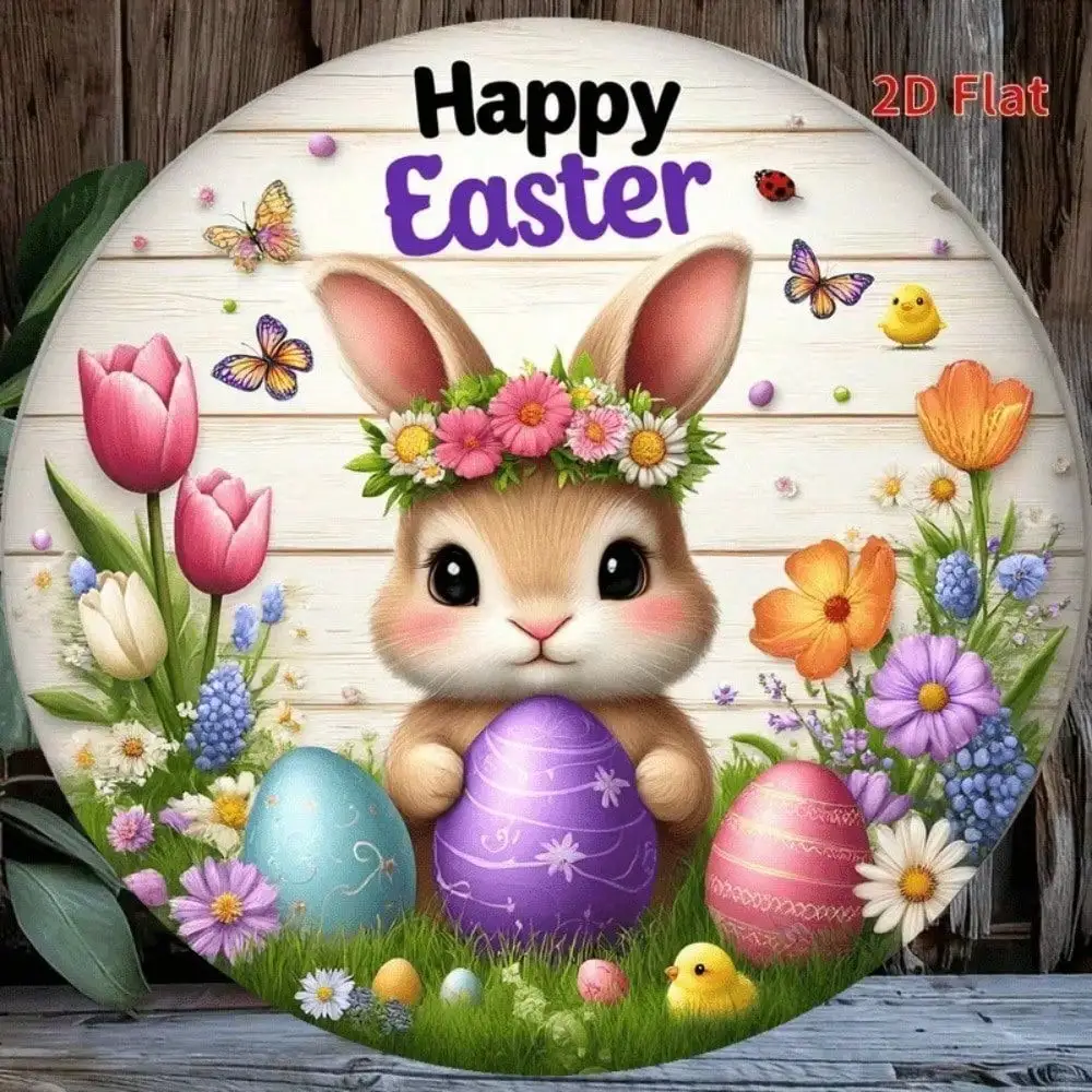 CIFBUY Jolley Bunny Wreath Metal Wall Decor Easter Rustic Iron Sign Farmhouse Rabbit Ornament Indoor Outdoor Hanging Home Decor