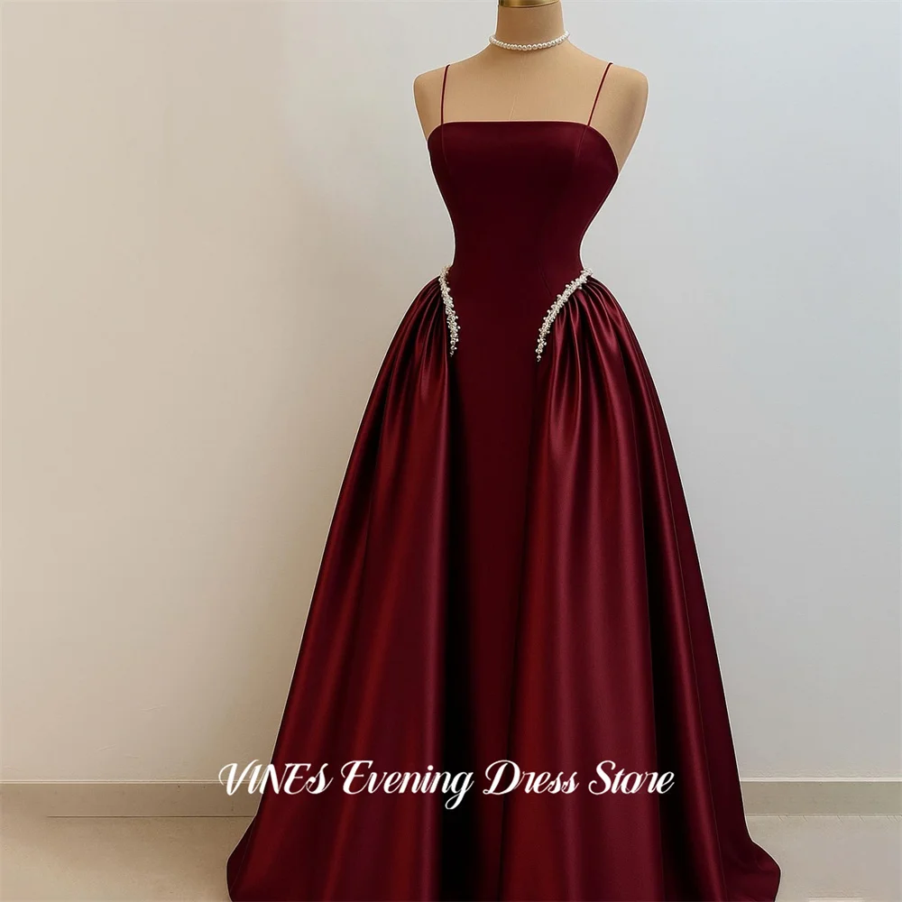 

VINES Burgundy A Line Prom Dresses Spaghetti Straps Celebrity Dresses with Beaded Women's Evening Dress for Gala Customized