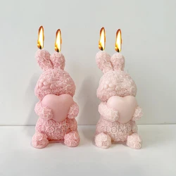 3D Love Rose Rabbit silicone candle molds DIY handmade animal Aromatherapy plaster soap resin crafts mold Valentine's Day gift