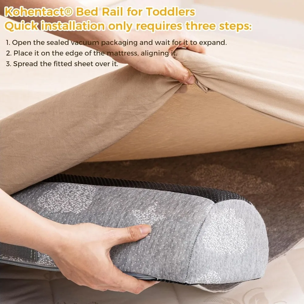 Foldable Toddler Bed Rail Bumpers with Non-Slip Pads, Waterproof Washable Cover for Kids and Seniors Safety
