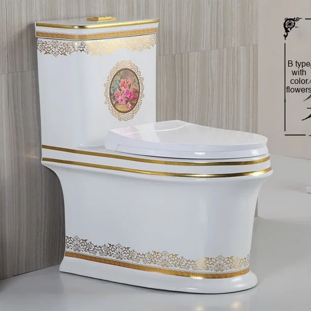 Inodoro silencioso de doble descarga para el hogar, suministro directo del fabricante, inodoro de baño ahorrador de agua de estilo moderno, dorado colorido para hoteles