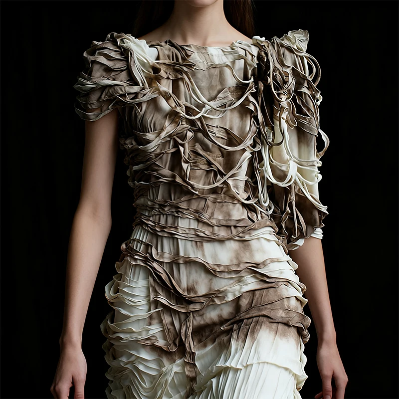 

Коричневая градиентная эластичная ткань с кориной, 3D текстурированная драпированная ткань для ретро Hanfu, модная одежда «сделай сам», шитье