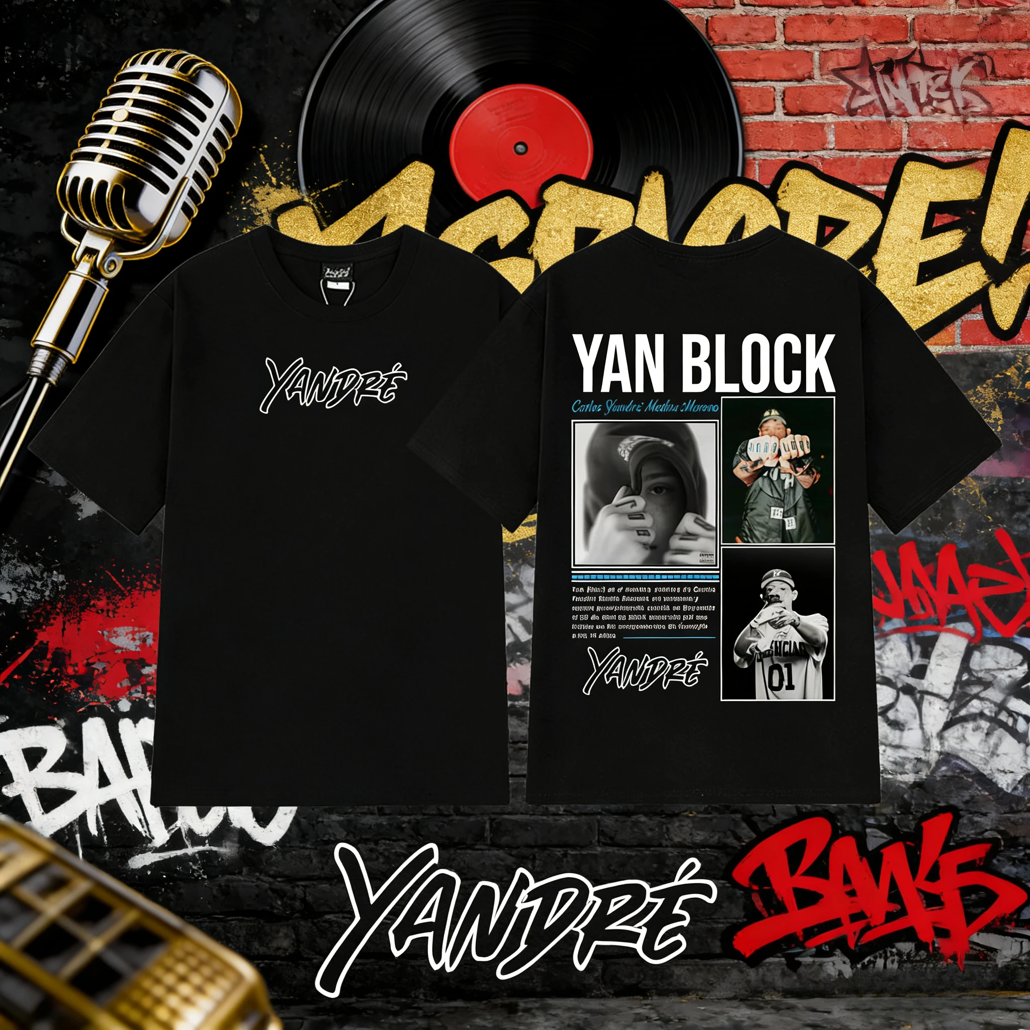 

2025 Summer Rapper Yan Block Album Flat T-shirt Men's Fashion Hip-hop Retro Cotton Short-sleeved Loose Casual Shirt