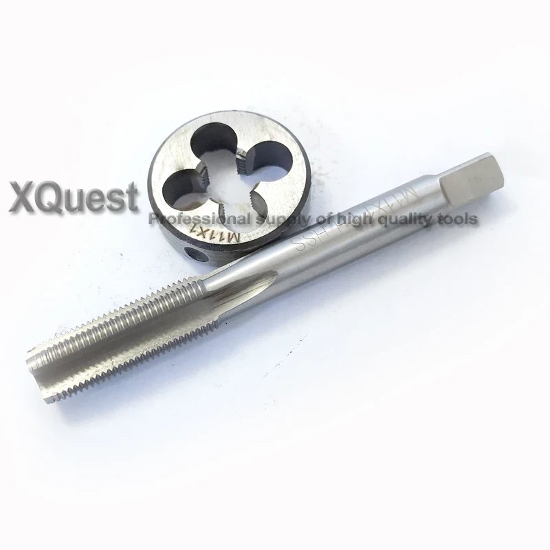 2pcs HSS Metric thread Left Hand tap and die set M11 M11X1 LH Straight Flute Fine Screw thread Plug Taps Round dies M11X1.5