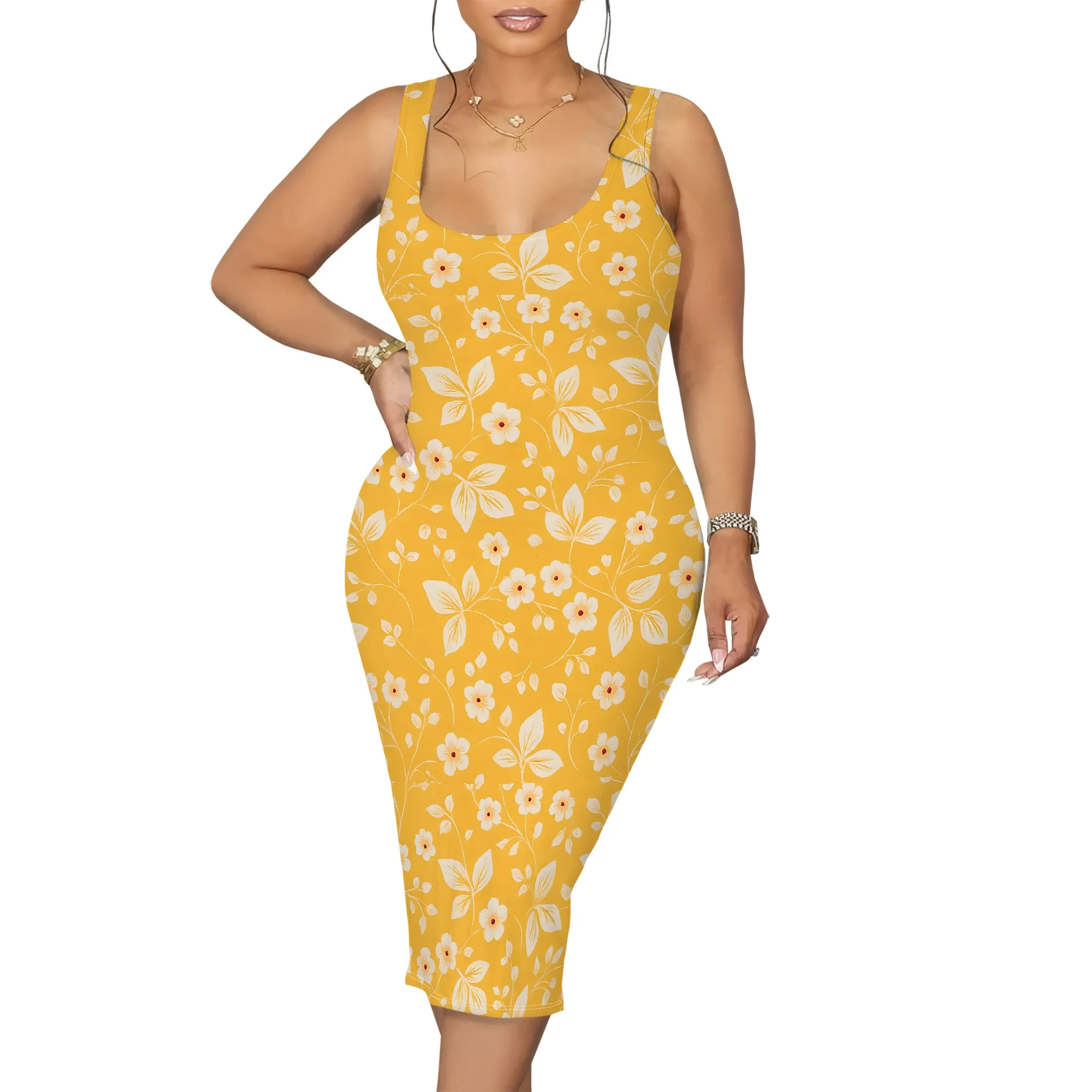여성 캐주얼 여름 Bodycon 꽃 드레스 민소매 기본 Flowy A 라인 드레스 스트랩 꽃 프린트 Sundress