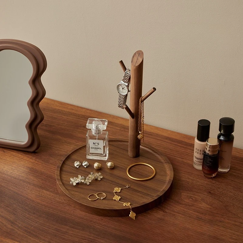 Solid Wood Key Holder Rack Entrance Doorway Tray Desktop Jewelry Makeup Cosmetics Perfume Organizer Home Entry Storage Display