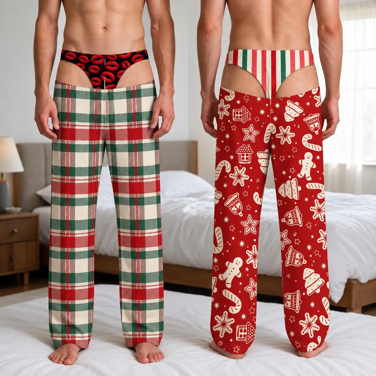 Christmas Pajama Pants, Funny Underwear Illusion Men Women Christmas Pajamas, Funny Husband Wife Xmas Gift Novelty Gag Gift
