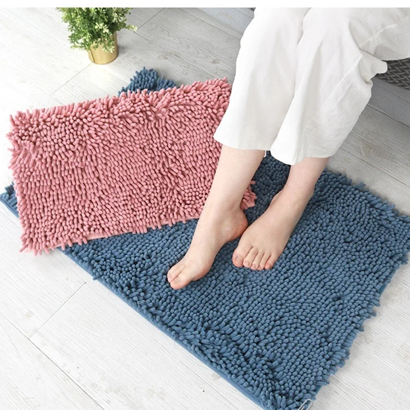 Solid Color Bathroom Mat Bath Carpets Chenille Water Absorption Bathtub Washbasin Floor Mat Non-slip Toilet Rug Plush Foot Mat