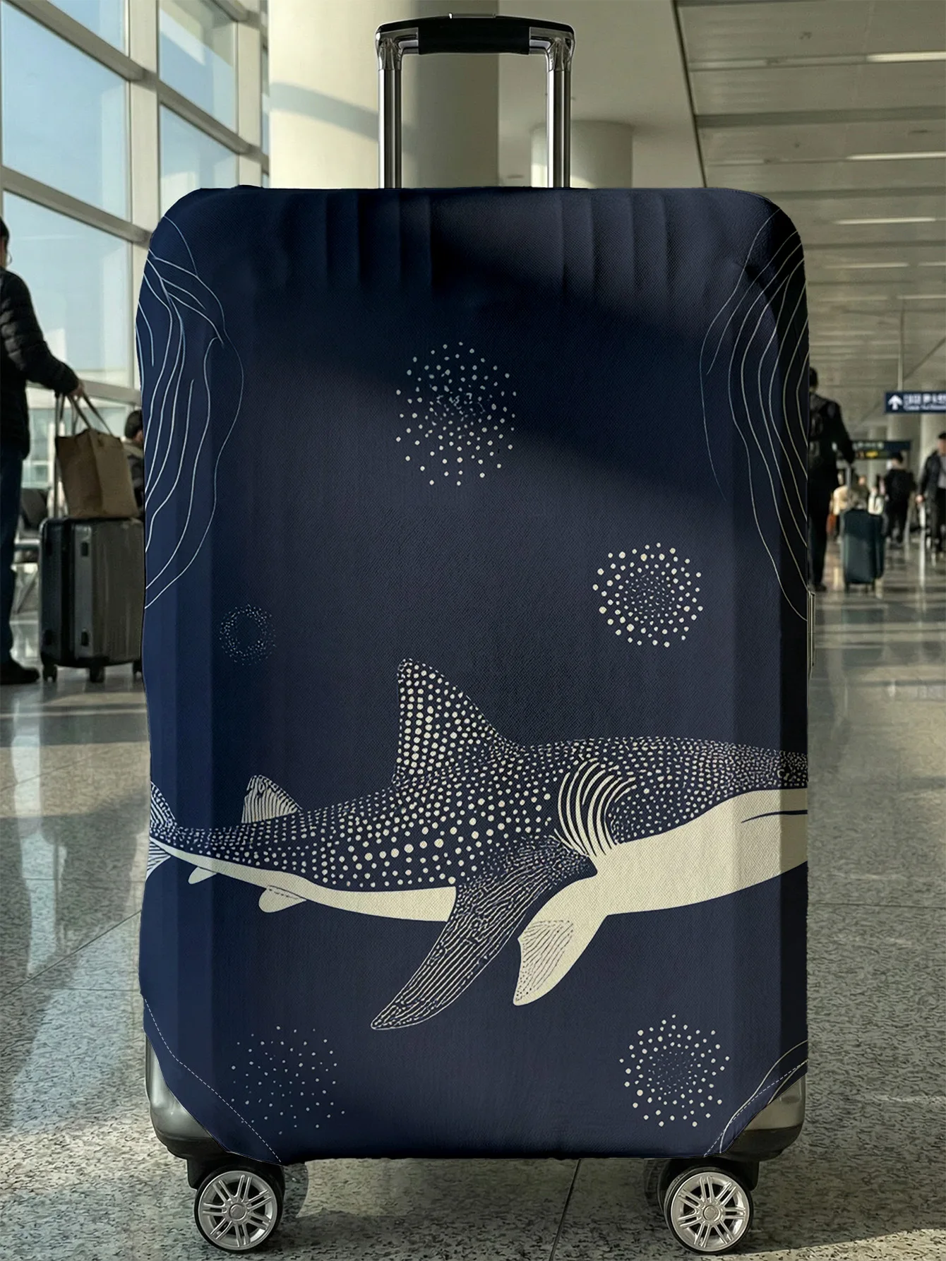 Navy Blue Base Whale Shark Pattern Luggage Cover, Suitable for 18-32 Inch, Luggage Handle Glove, Travel Accessory