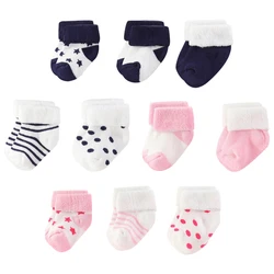 Fetchmous 5 Pairs 100%Cotton Baby Girls Socks Sets Newborn 0-12M Unisex Baby Boys Socks Infant Supplies Accessories Bebes