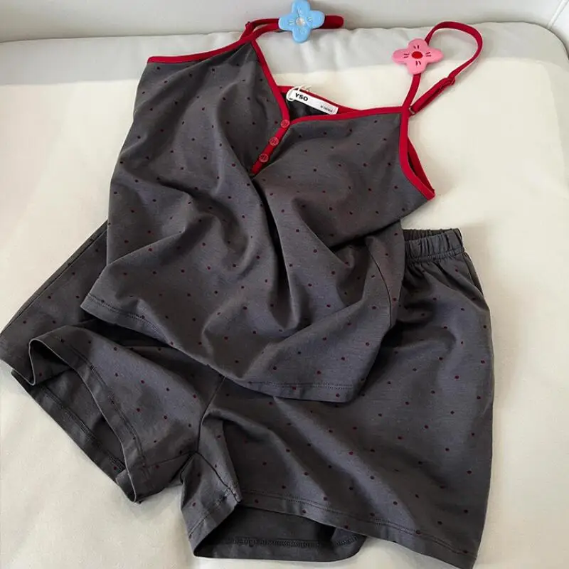 Cute and Sweet Student Tank Tops Shorts Home Clothes Fashion Summer Women's Sweat Absorbing Breathable Casual Set Comfortable