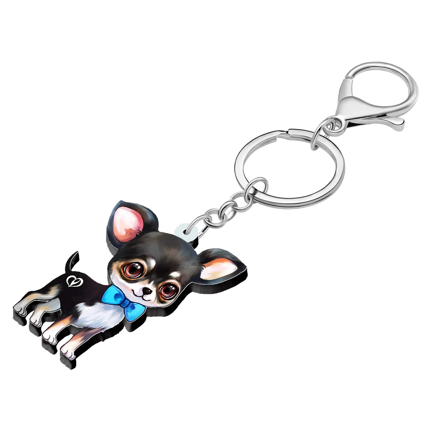 WEVENI Acrylic Cute Black Chihuahua Dog Key Chains Charm Car Bag Keychains Key Ring Jewelry Gifts For Women Girls Kids