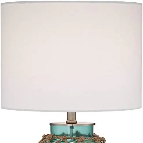 

Lighting Crosby Country Cottage Nautical Accent Table Lamp 22.5" High Coastal Blue Green Glass Rope Net Off White Drum Shade