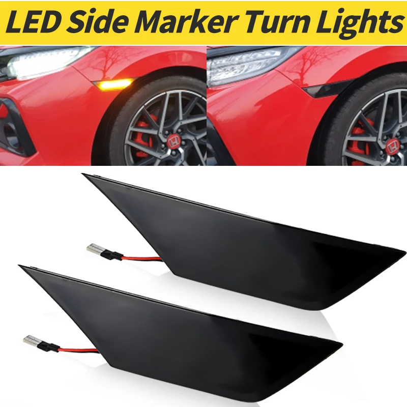 

2PCS For Honda Civic 2016-2020 Amber LED Side Indicator Marker Repeater Light Black Smoked Lens OEM#33800-TBA-A02, 33850-TBA-A02
