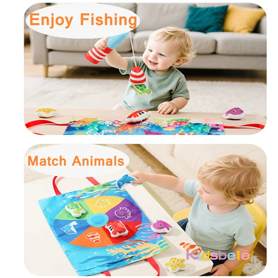 Jeu de pêche Montessori assorti, jouet de pêche en tissu, tri des couleurs, cadeau de noël Portable pour les tout-petits de 6 à 12 mois, jouet sensoriel