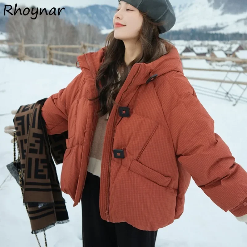 Parkas Women Korean Fashion Short Style Plus Velvet Warm Hooded Button Design High Street Sweet Cute Students Winter Attractive