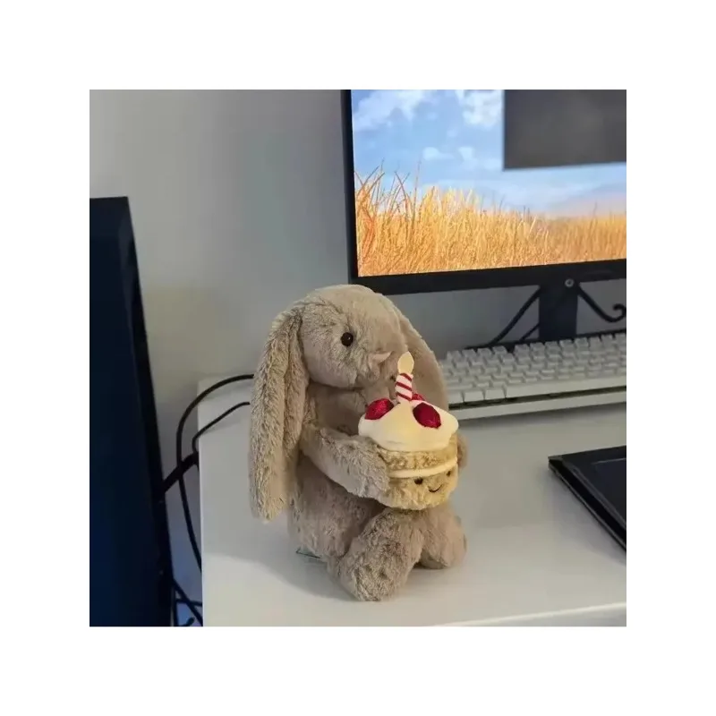 جديد لجيلي 31 سنتيمتر أرنب بوني خجول يحمل كعكة عيد ميلاد أفخم دمية مرافقة القطط والكلاب والحيوانات الأليفة هدية عيد.