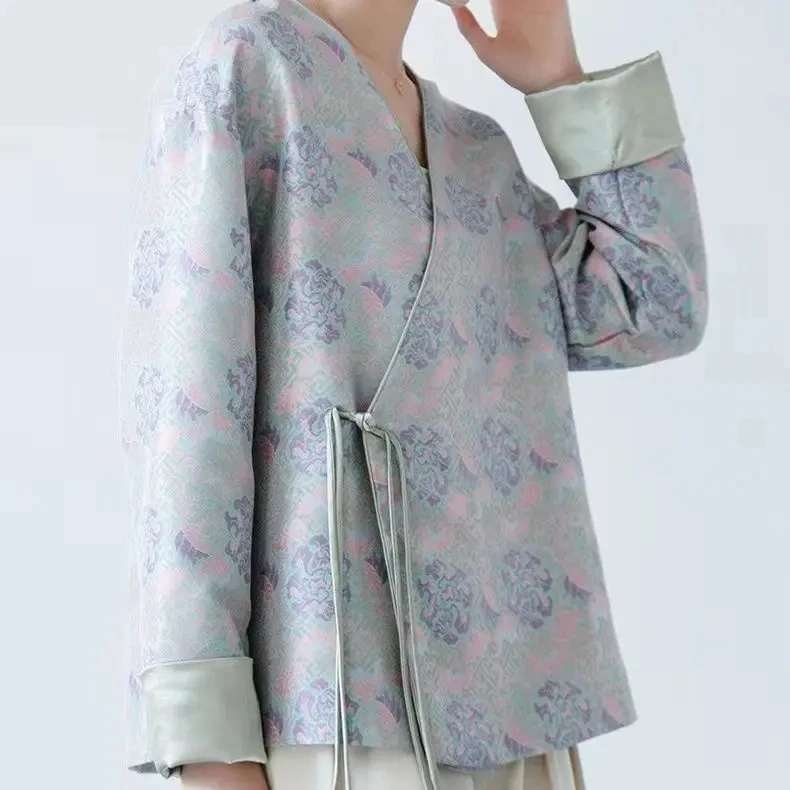 Chinese Style Women Tang Suit Retro Top Women Printing Blouse Spring Autumn Elegant Cheongsam Tangsuits Loose Coat