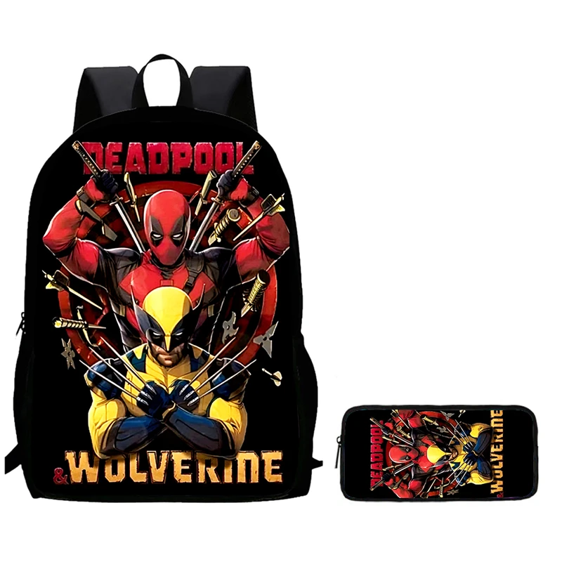 2-piece Anime Wolverine Kids Backpack Pen Bag Student large capacity DEADPOOL Backpack Perfect gift for boys and girls