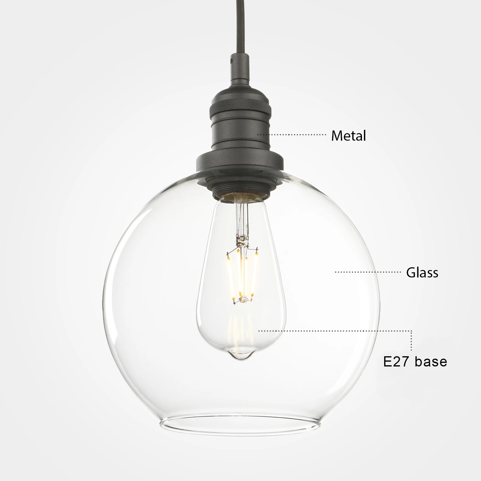 Imagem -03 - Luz Pendente Industrial Phansthy Vintage Luz de Teto Retro Sombra de Vidro Transparente Luz Suspensa Lâmpada de Decoração Globo 20cm