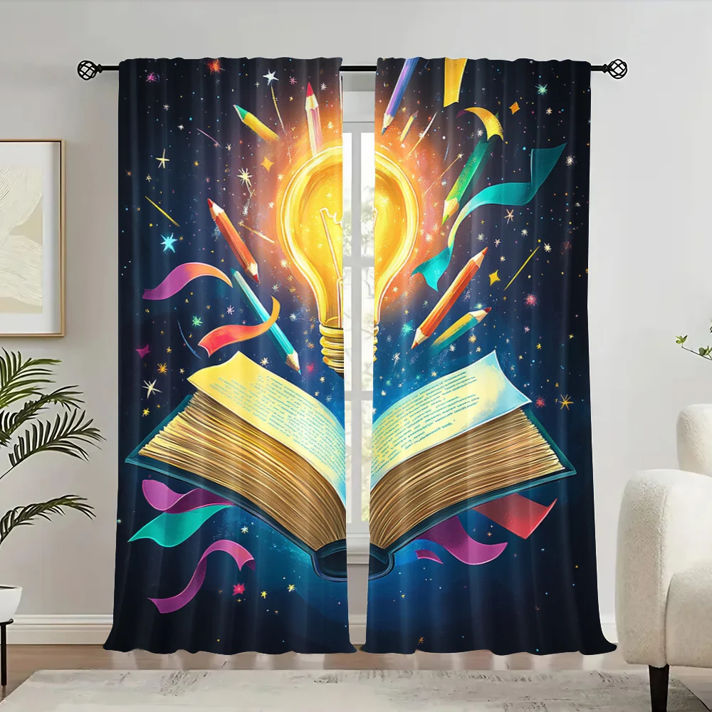

2pc, Window Curtains Creative Return to School Versatile Polyester Fabric,Without Electricity Festive Backdrops Applies to
