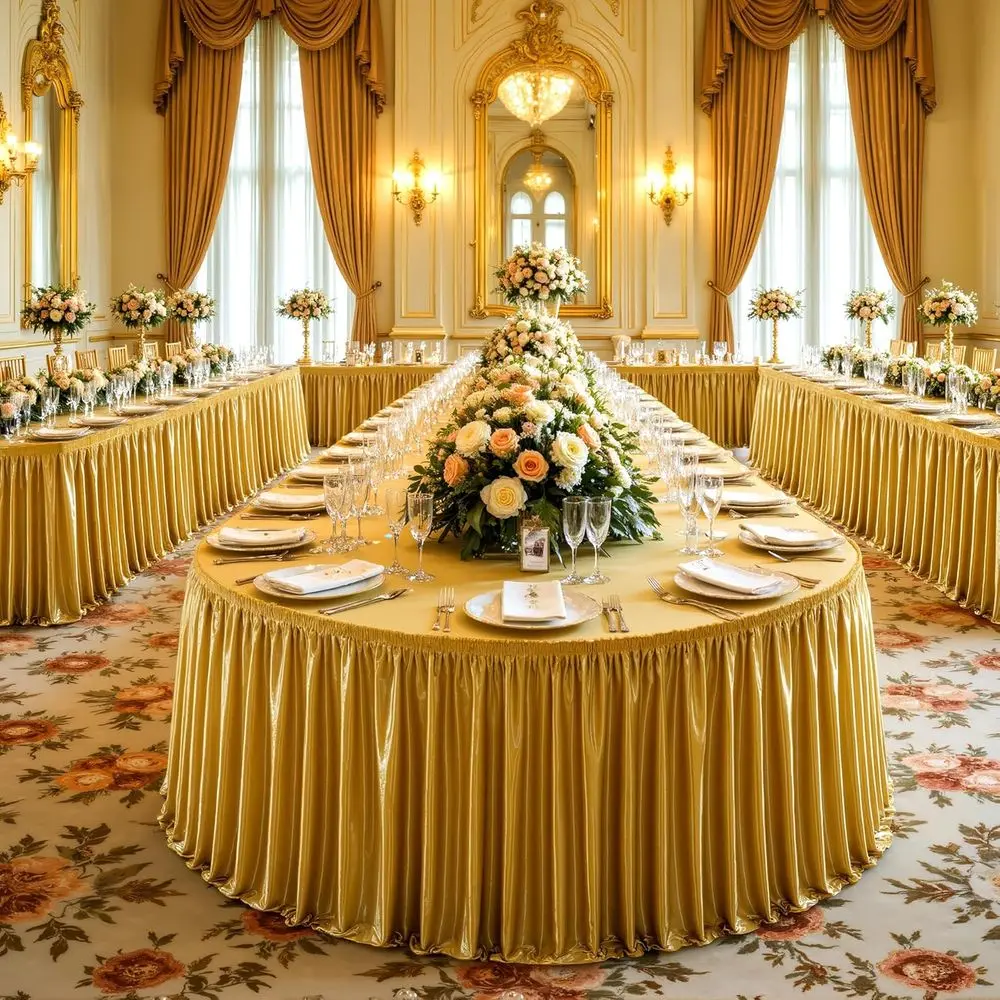 

14t Length Glitter k Gold Table Skirt RecTables, Wrinkle ree Pleated Rule Table Cloth Desk Skirting or Teacher Classroon Oice We