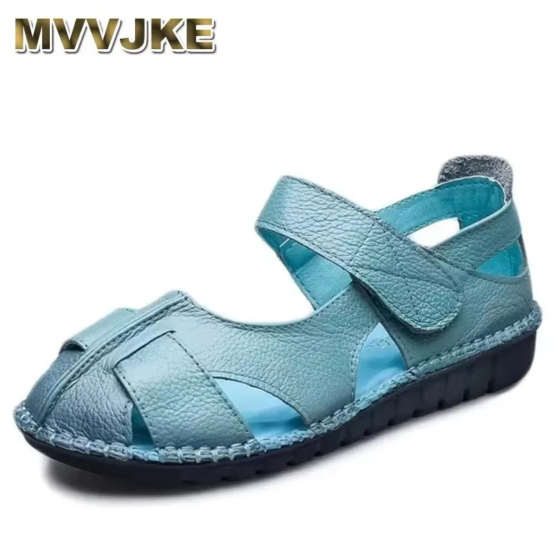 

2025 полые дышащие мягкие сандалии на плоской подошве из натуральной кожи, летняя женская обувь, женские повседневные мокасины с пряжкой и ремешком, женские сандалии