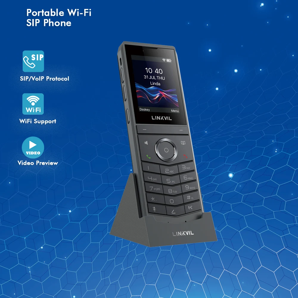 LINKVIL Wireless WiFi SIP VoIP Handheld Video Phone Portable US Plug for Office Home Hotels - Audio Fanvil Portable SIP Phone