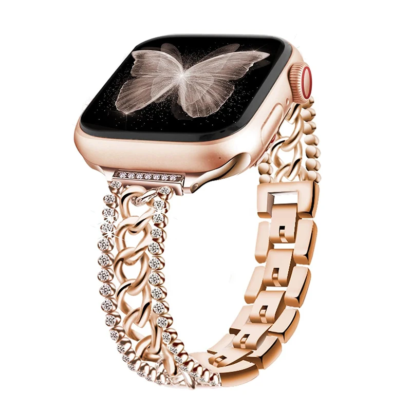 Ketten-Diamantband für Apple Watch 49 mm, 45 mm, 42 mm, 44 mm, 38 mm, 40 mm, 41 mm, Strass-Schlaufenarmband für iWatch Serie 8/7/6/5/4/3/2/1/SE